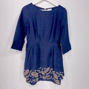 Suno 100% silk embroidered dress blue size 0